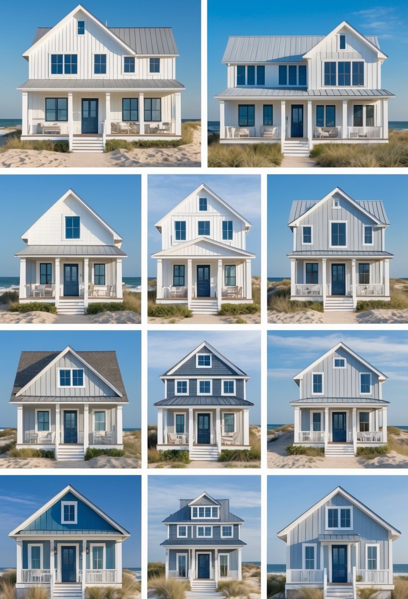 A collection of 15 coastal farmhouses shown from outside with ocean views and natural landscaping.