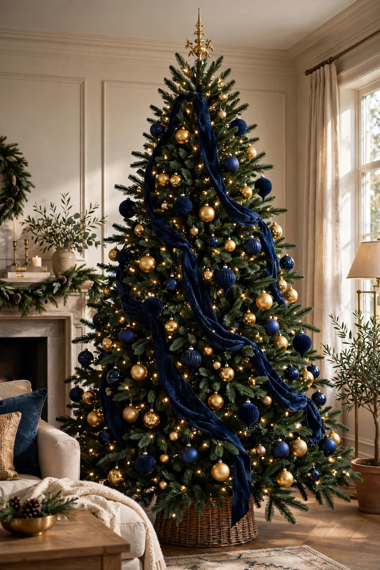 Navy blue and gold luxury Christmas tree decor