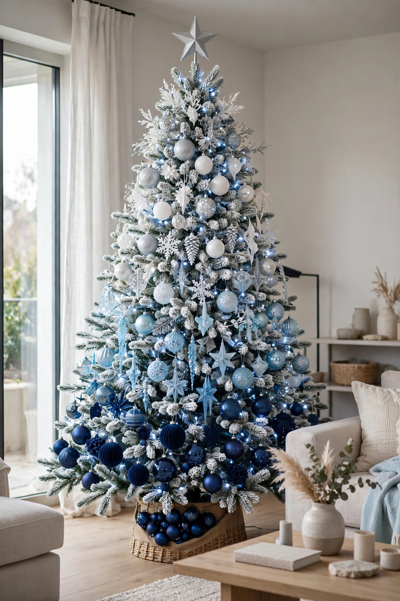 Ombre blue Christmas tree fading from white to navy