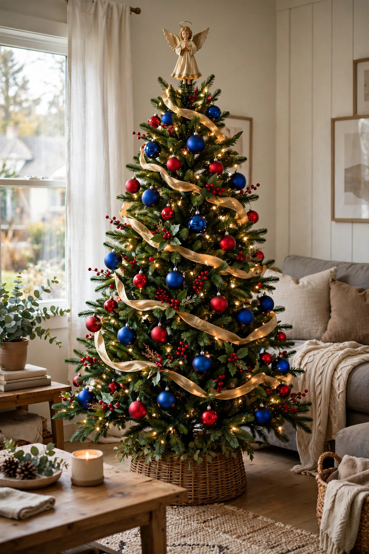 Royal blue and red classic Christmas tree decor