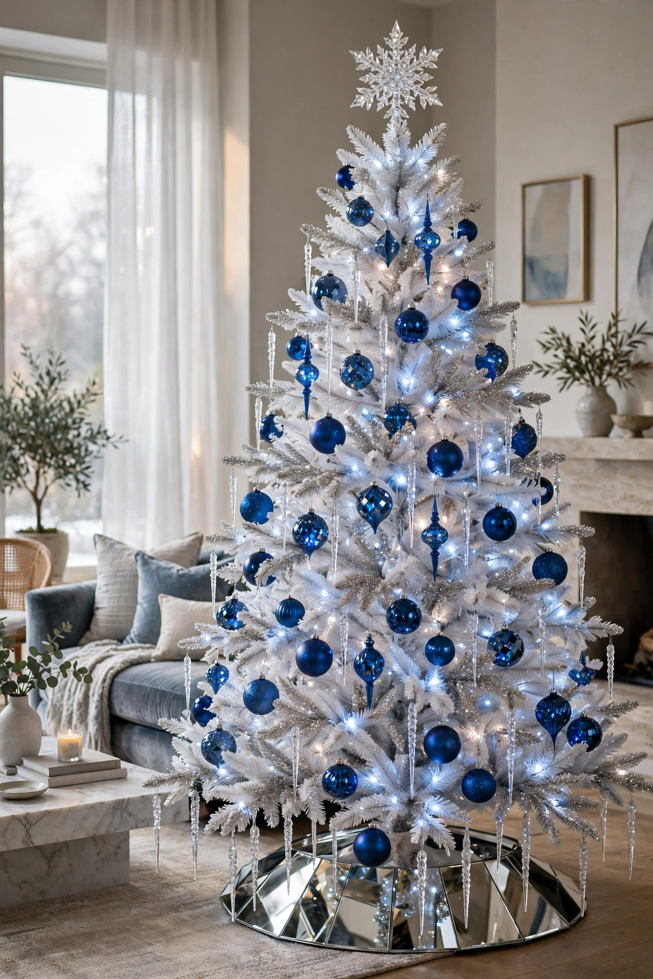 Sapphire blue and crystal glam Christmas tree decor